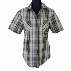 HURLEY '999' Logo Short Sleeve Button-up Plaid Shirt (S)